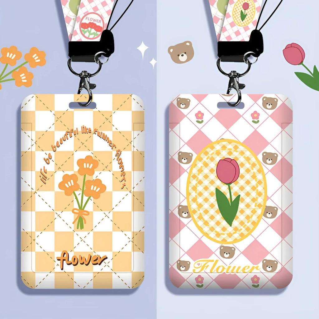 Cartoon-style plastic student card set with hanging neck strap and keychain measuring 110x70mm