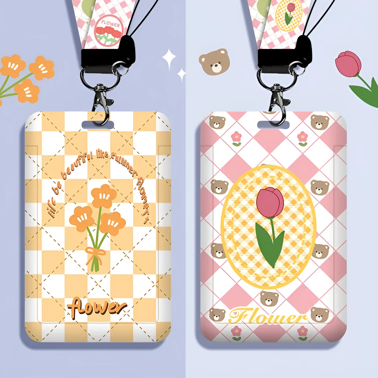 Cartoon-style plastic student card set with hanging neck strap and keychain measuring 110x70mm