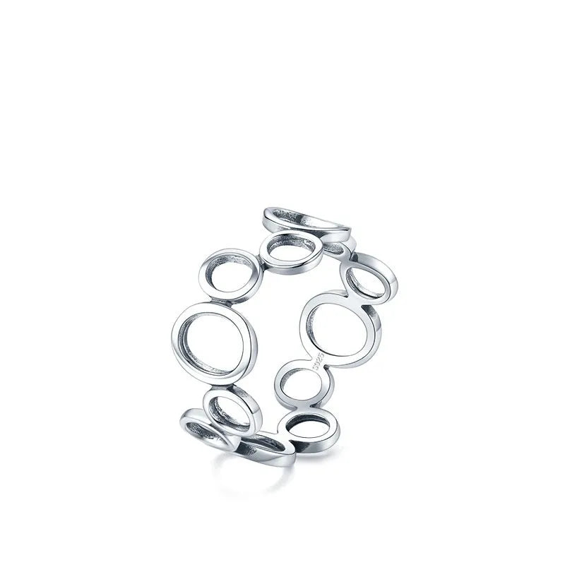 S925 silver geometric ellipse ring for women, US sizes 5-9, plain silver band