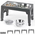 Black pet lifting feeding bowl with anti-tumble base and stainless steel double bowl for medium large dogs