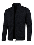 Men's long zipper light fleece jacket in black, loose fit, cardigan style, sizes S to 3XL
