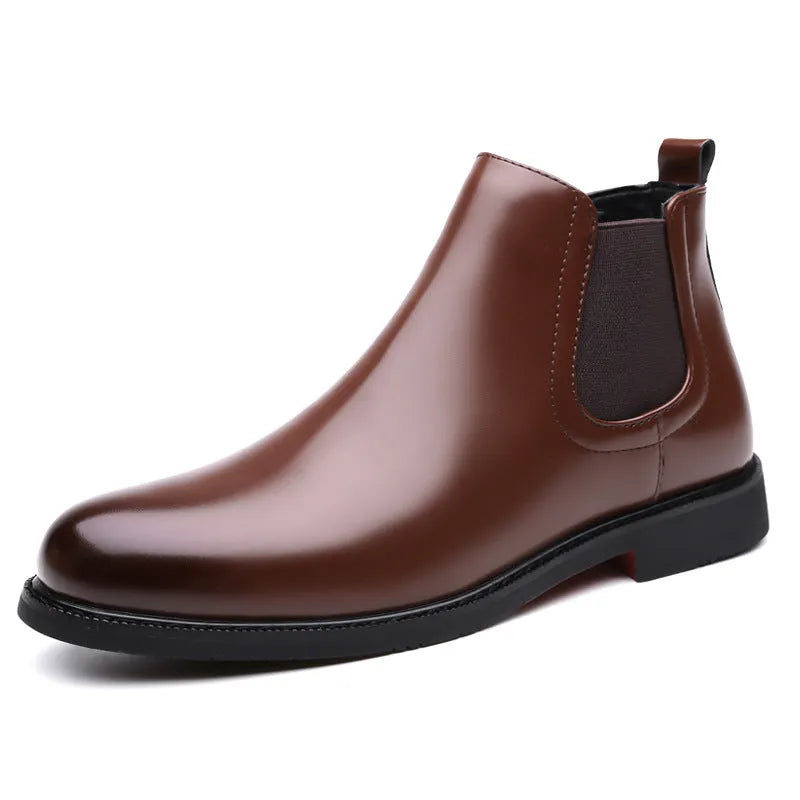 Men's brown fleece-lined Martin boots with tassel detail, rubber sole, and PU leather upper for outdoor use