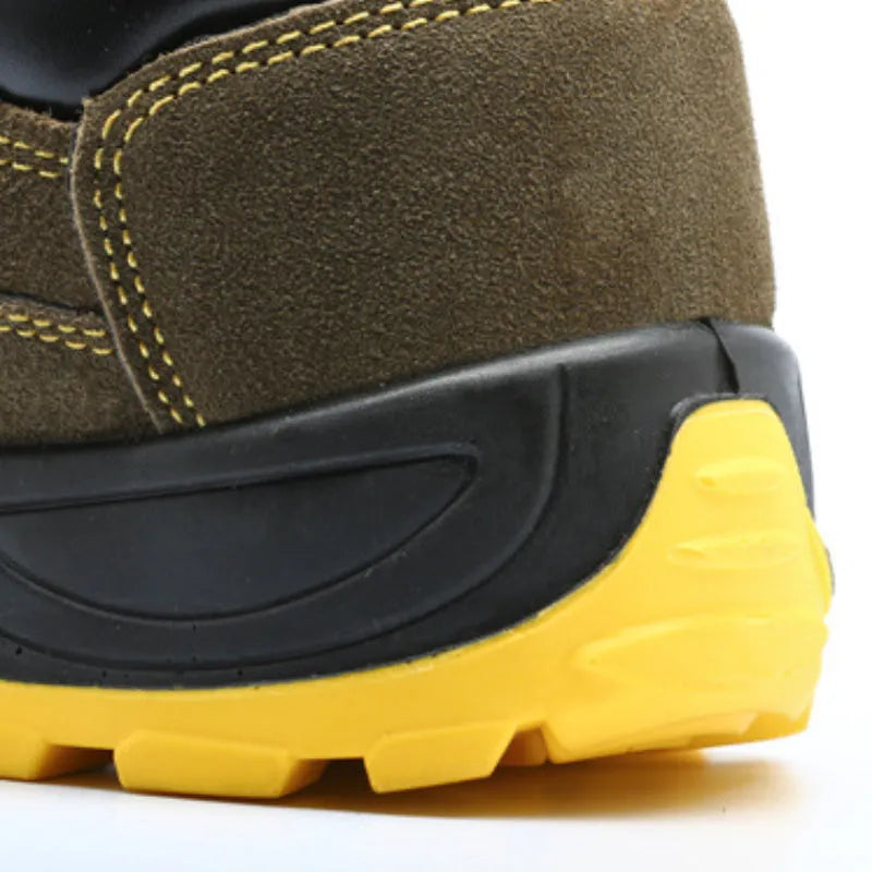 Bronze cow suede steel toe safety shoes with anti-skid sole, low-cut design