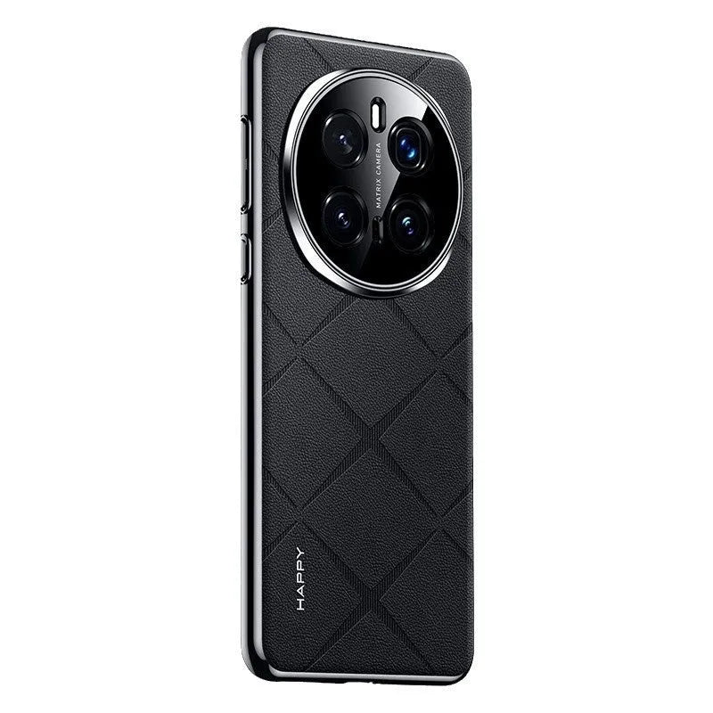Electroplated plain leather phone case in black for Honor Glory 300 showing all-inclusive drop-resistant design