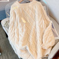 Women's Japanese loose casual knit sweater in solid beige colour, front view