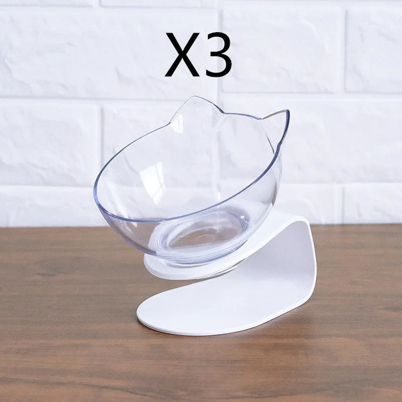 Non slip double cat bowl with raised stand transparent plastic pet feeder for dogs and cats