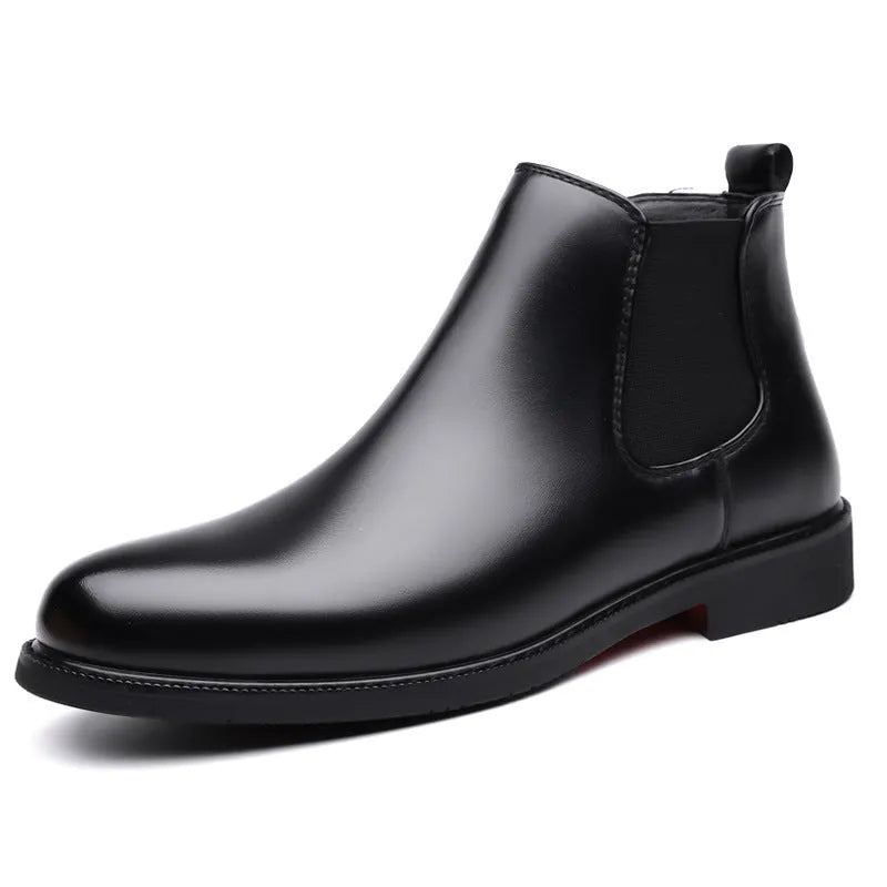 Men's brown fleece-lined Martin boots with tassel detail, rubber sole, and PU leather upper for outdoor use