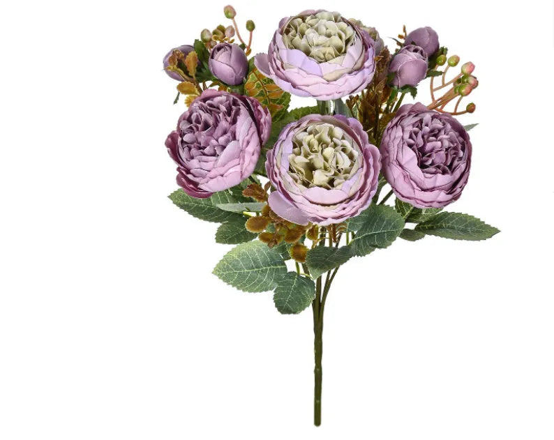 Silk artificial peony flower bouquet in champagne colour for home or wedding decoration.