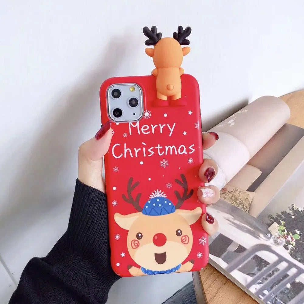 Christmas themed silicone back cover phone case for multiple iPhone models