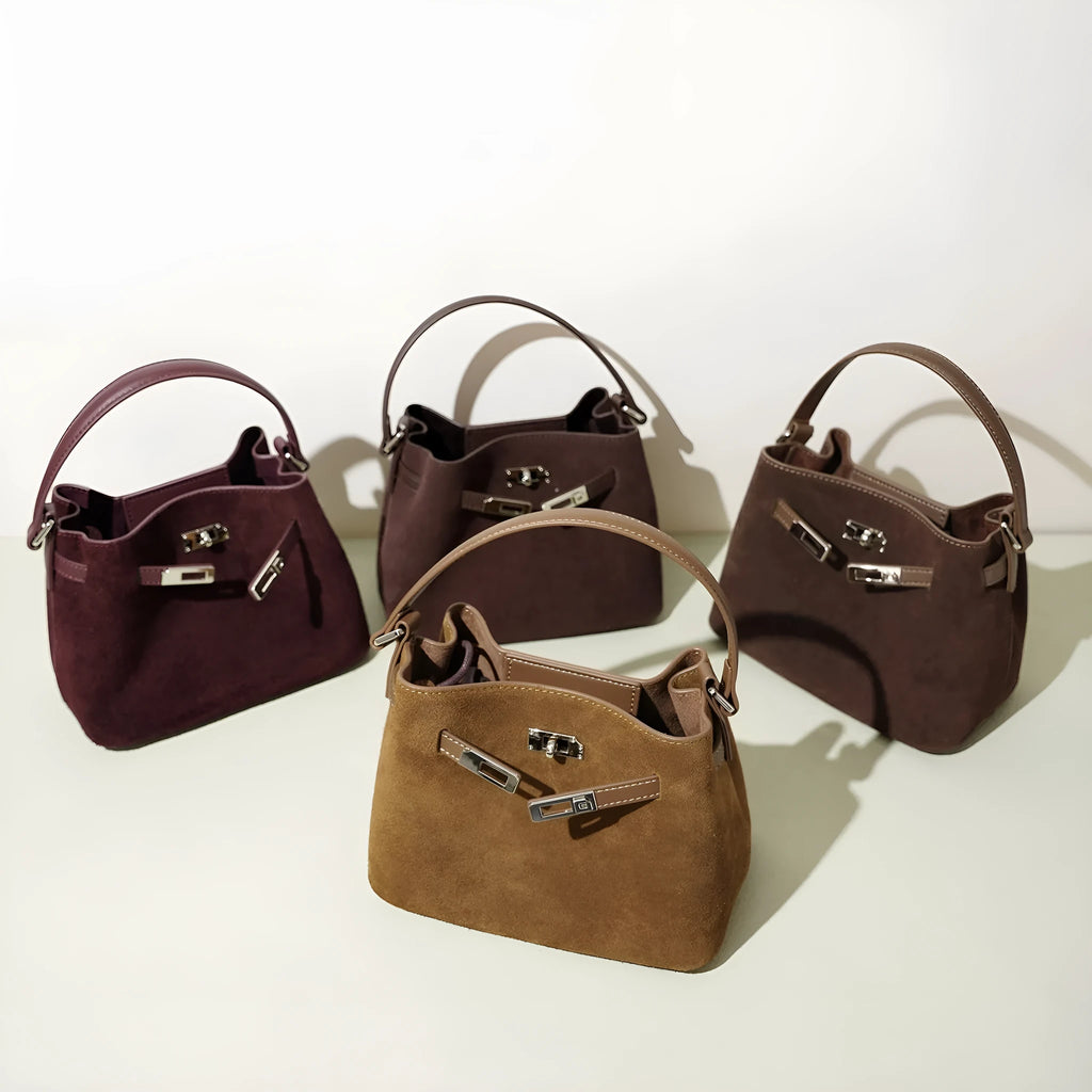 Cortical women's spliced casual crossbody bag in calf brown genuine leather suede vertical square shape with document pocket