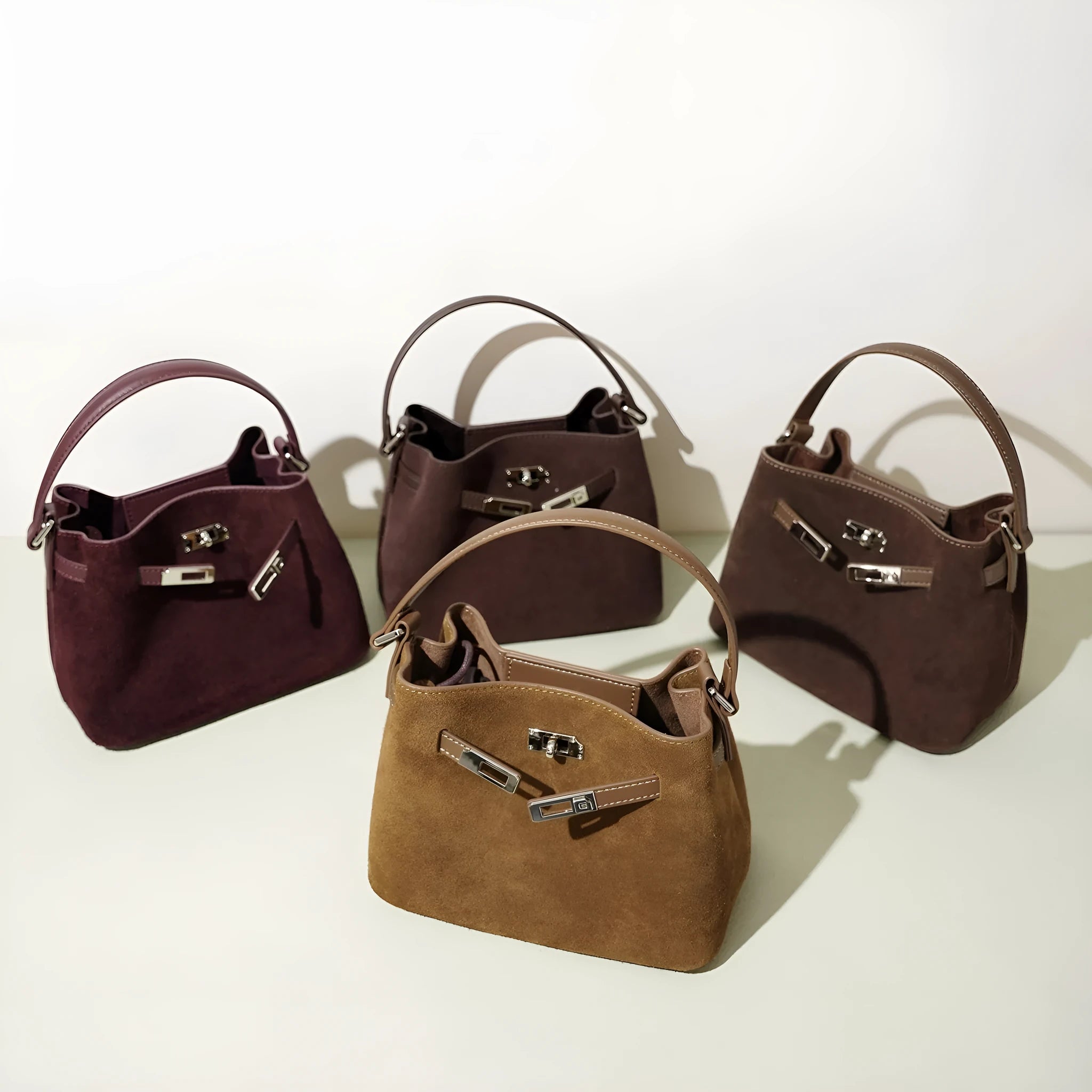 Cortical women's spliced casual crossbody bag in calf brown genuine leather suede vertical square shape with document pocket