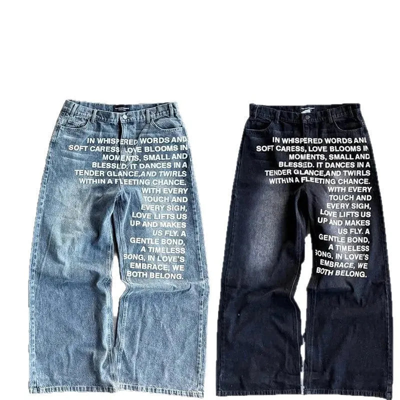 Men's black cotton loose wide-leg straight trousers casual pants