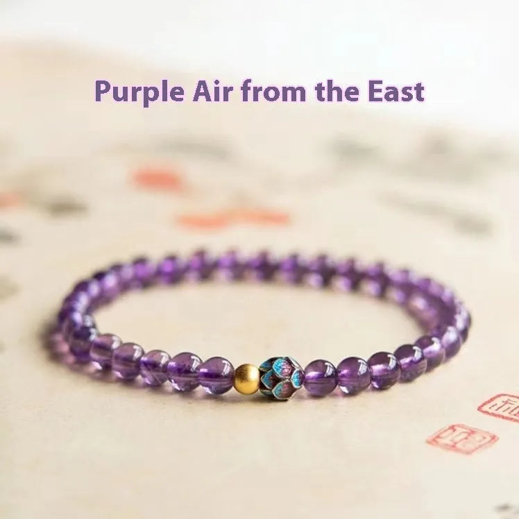 Nine purple lotus charm bracelet with mixed material construction and retro style design for women's jewellery