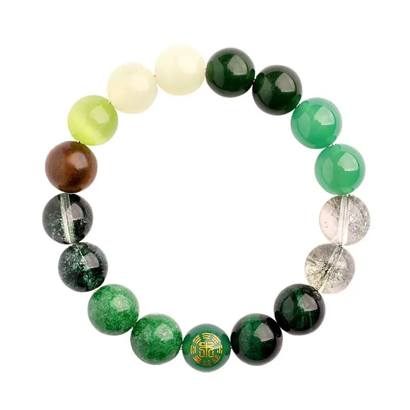 Natural agate energy bracelet with Chinese lucky symbols in three bead sizes