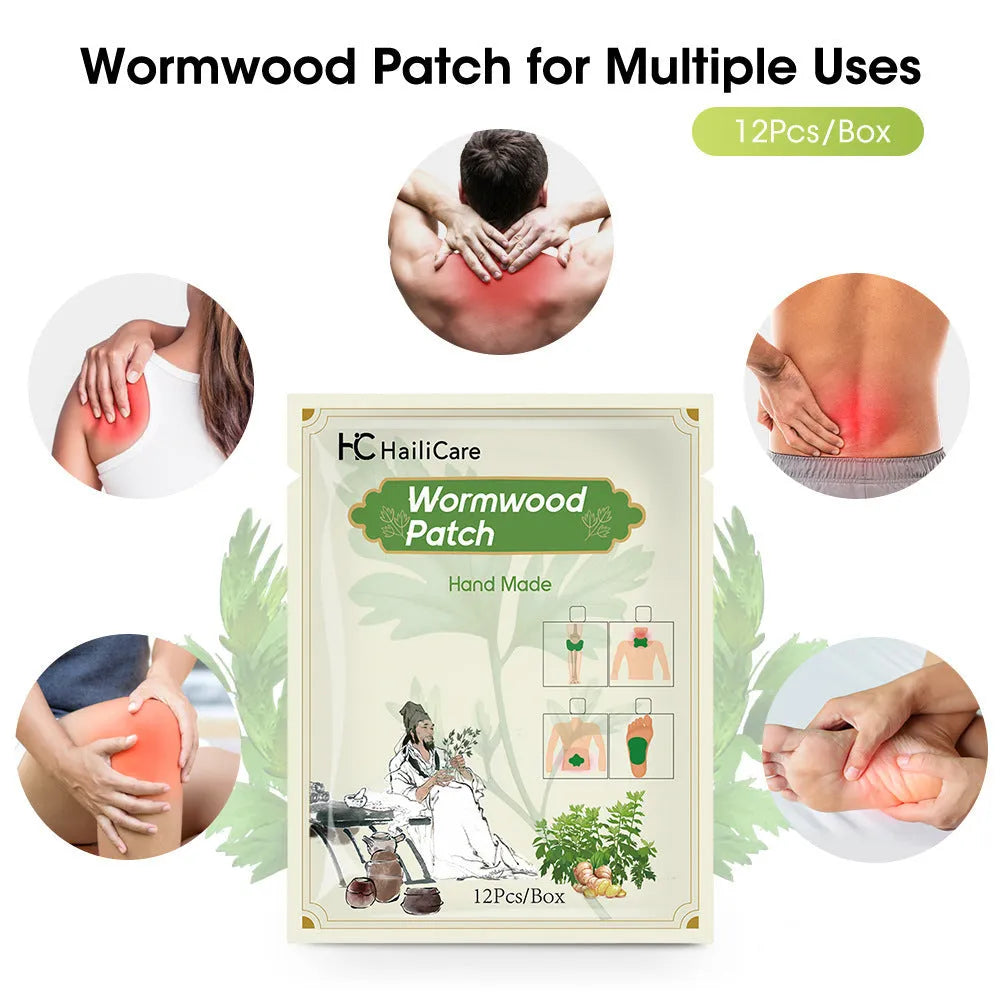 Chinese mugwort herbal patches in bag with cinnamon eucalyptus mint osmanthus leaf formula for knee lumbar spine foot