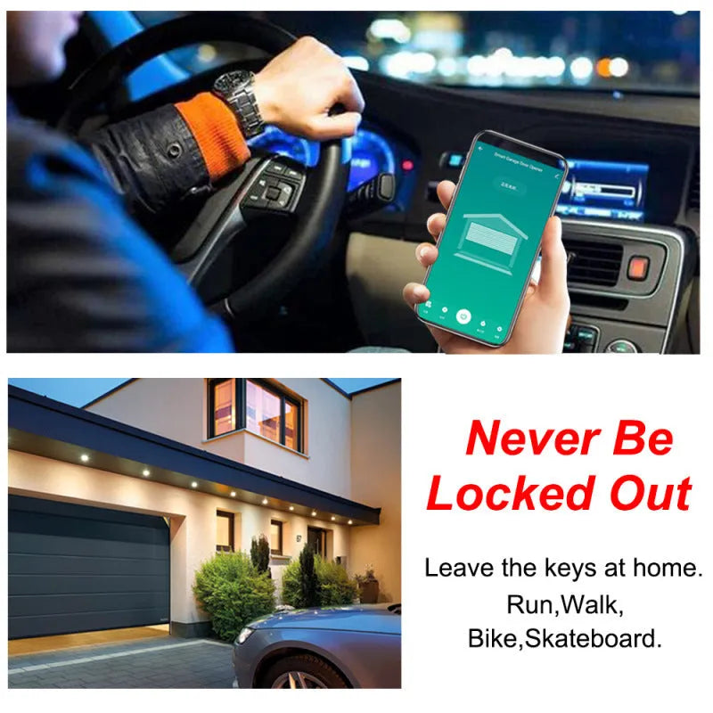 Black WiFi smart garage door controller with remote app control and Alexa Google Home compatibility