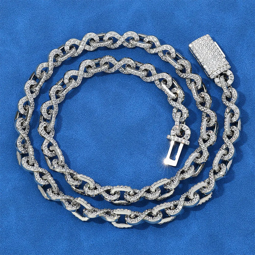 Men's copper necklace and bracelet set with platinum finish and 8mm width on a neutral background