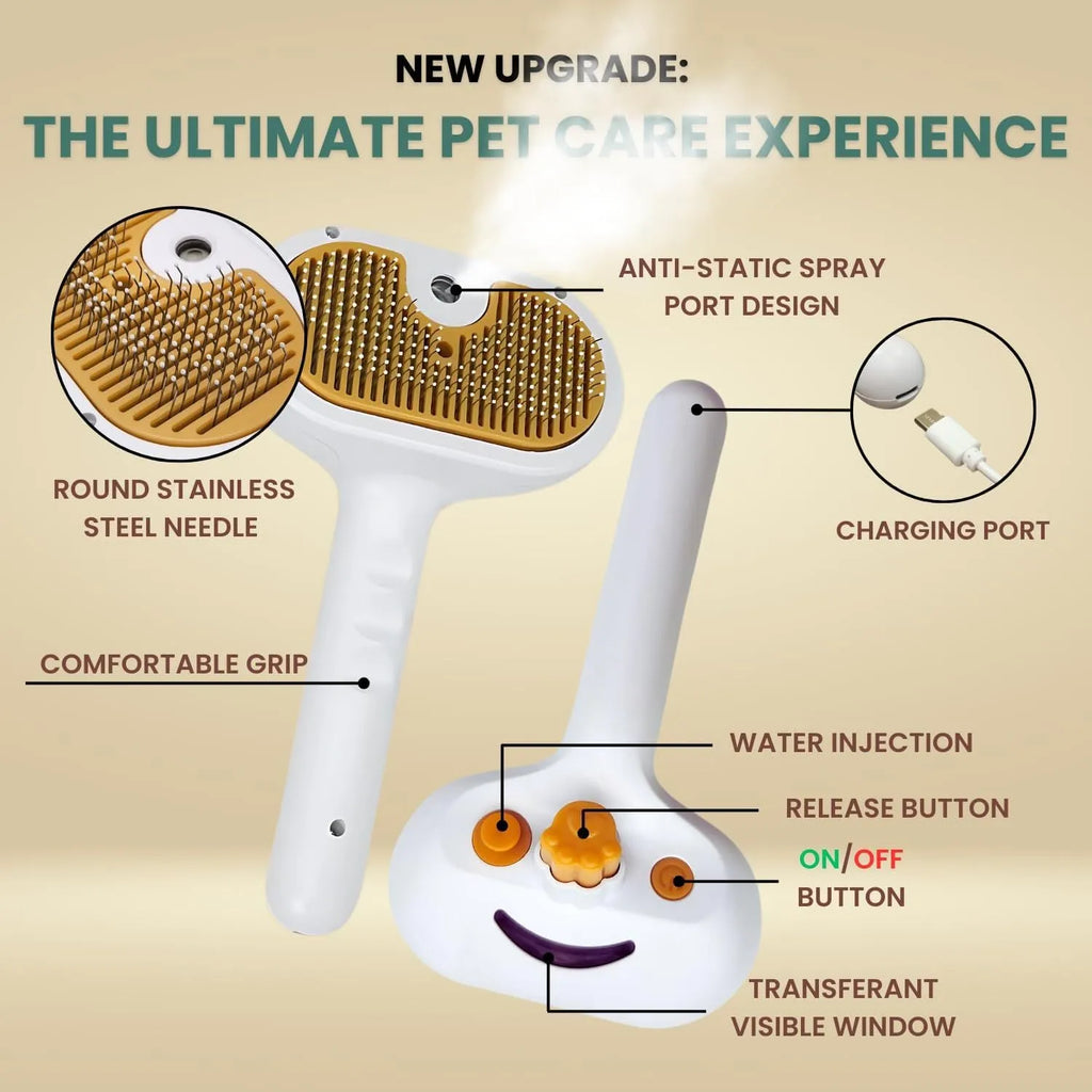 White pet grooming brush with water spray function for cats and dogs grooming