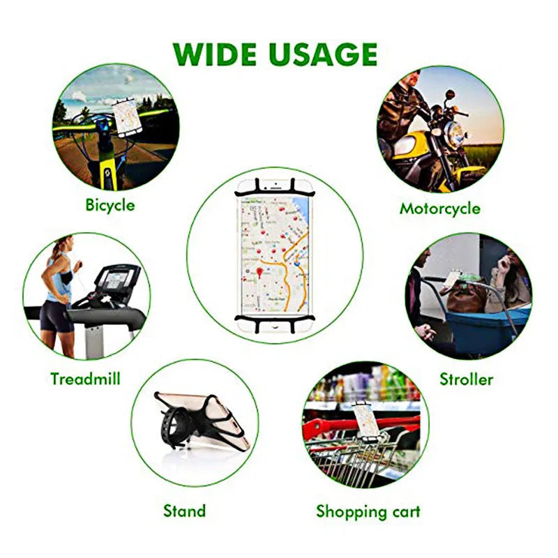 VUP Bicycle Stand Phone Holder Black with silicone strap and 360 degree rotation on a handlebar