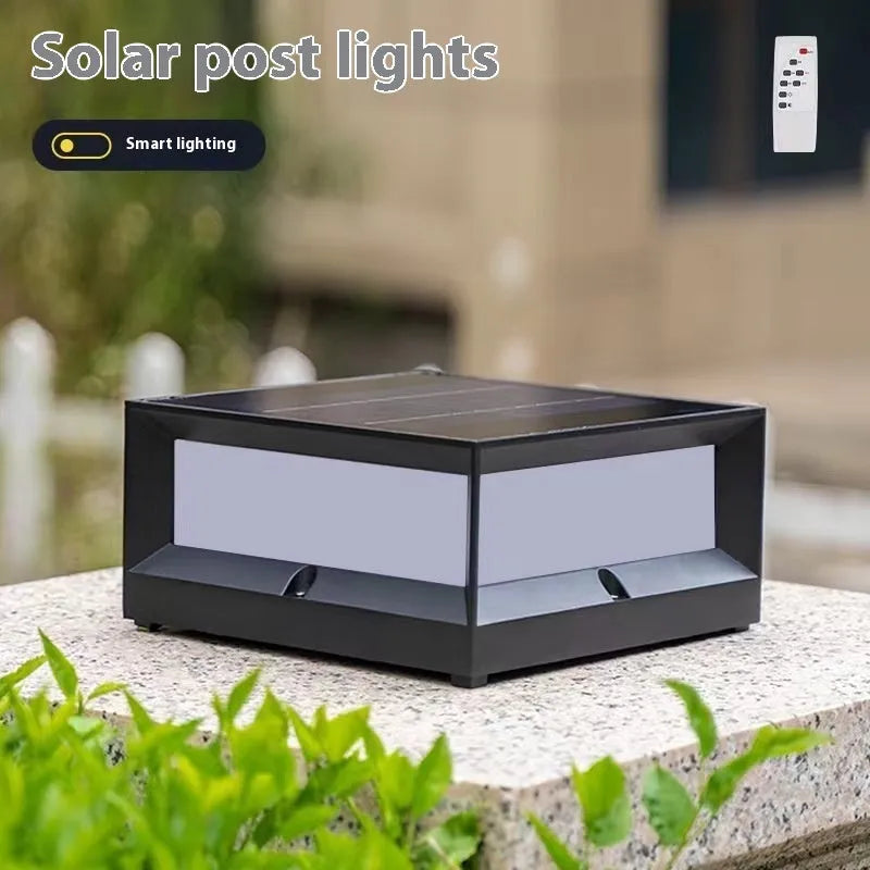 LED outdoor solar column light with aluminium housing on a brick gate pillar, IP54 waterproof for garden wall