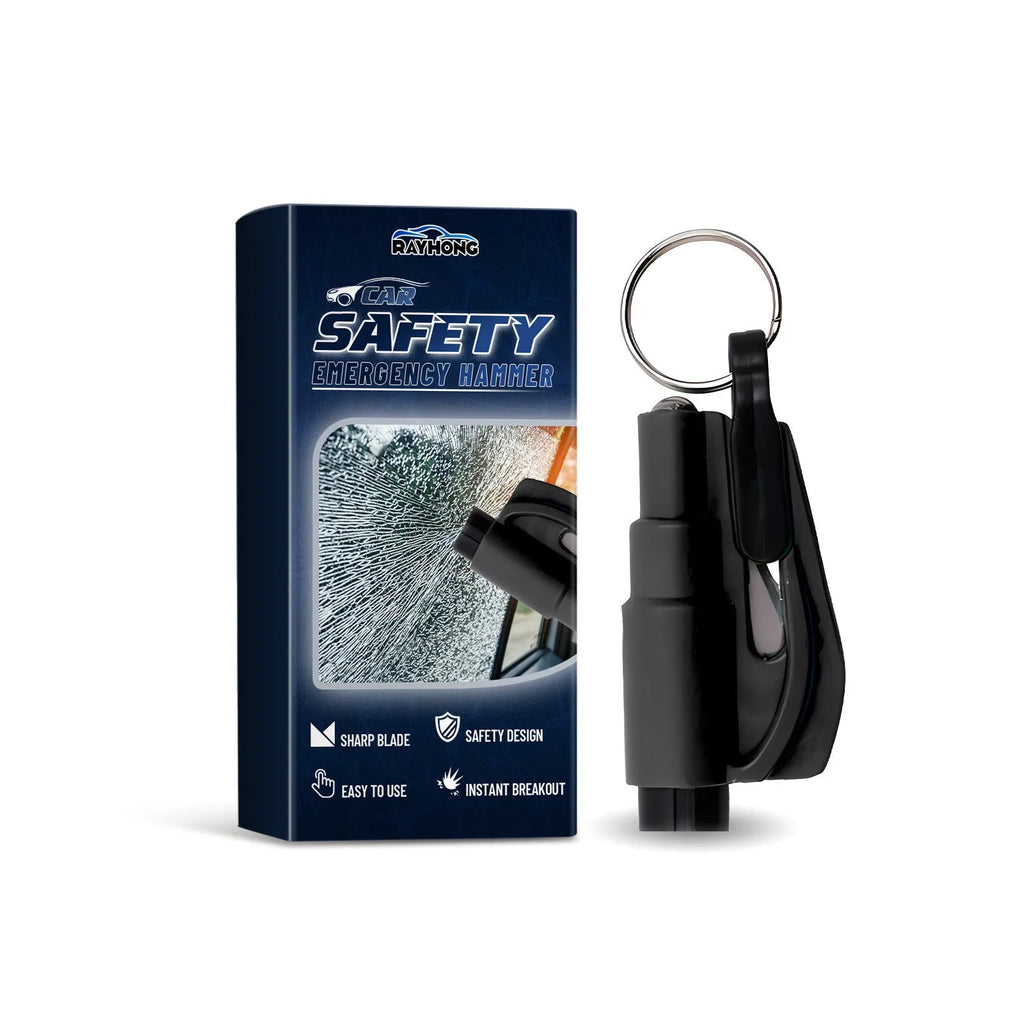 Compact car emergency hammer with window breaker and seatbelt cutter measuring 3.5 by 7.5 centimetres