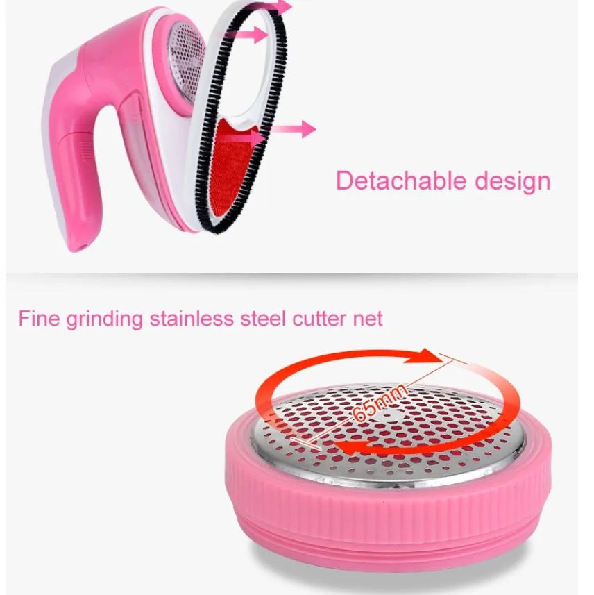 Household electric fabric shaver lint remover with stainless steel blade in pink for woolen clothes