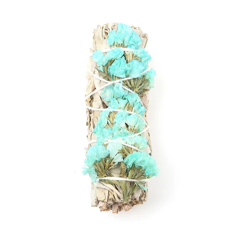 White sage and red rose petal incense bundle for fresh air with colourful dried botanicals