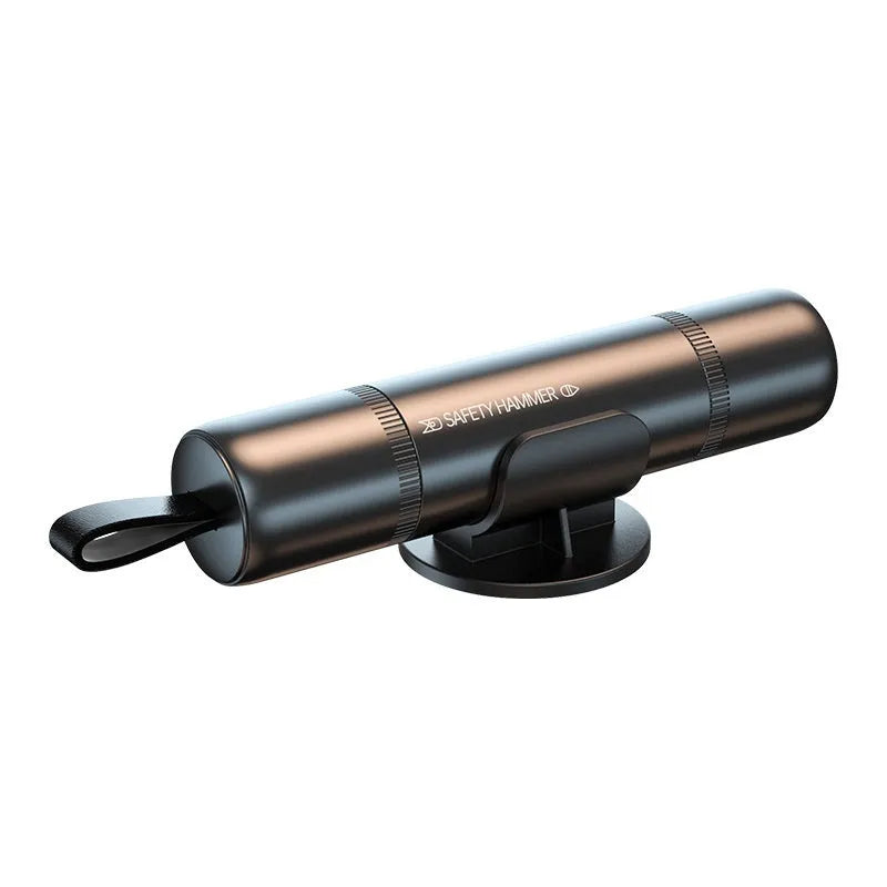 Aluminium alloy car emergency safety hammer with seatbelt cutter and LED torch in black red colour