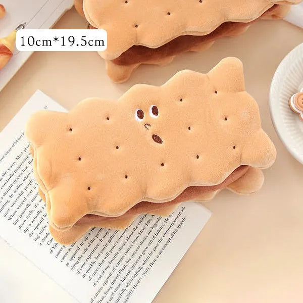 Plush sandwich biscuit pencil bag with soft plush material in cartoon style for school storage
