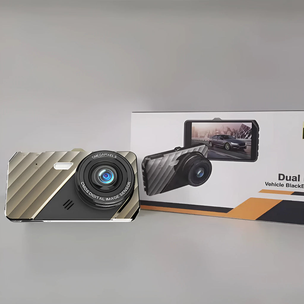4-inch dual lens dashboard camera with touch screen for front and rear vehicle recording