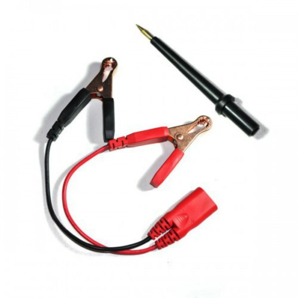 Blue automotive circuit test pen with colour display, extension cable, and protective case for vehicle electrical diagnosis