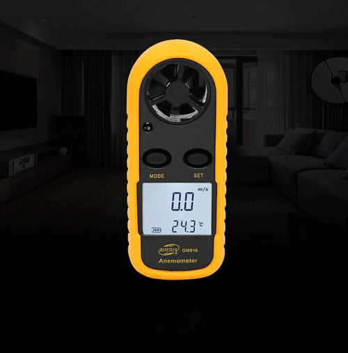 Biaozhi orange digital portable wind speed meter anemometer held in hand