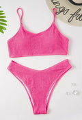 Plus-size solid colour pink bikini two-piece set with chest pad sized L to 4XL for women
