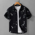 Linen blend printed short sleeve cardigan shirt in light green with floral pattern, loose straight cut summer top