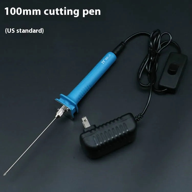 Blue electric heating cutter pen with plastic handle for cutting foam and pearl cotton.