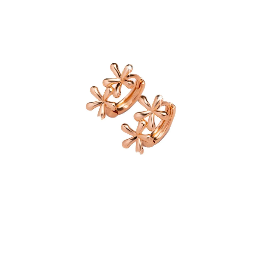 A pair of rose gold circular earrings featuring a waterdrop floral design with a fresh, sweet style.