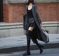 Long knitted cardigan women's hooded trench coat in solid colour with long sleeves and 80cm length