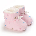 Thickened cotton baby shoes for autumn winter with non-slip sole and elastic band in black white, dark blue, gray, and pink