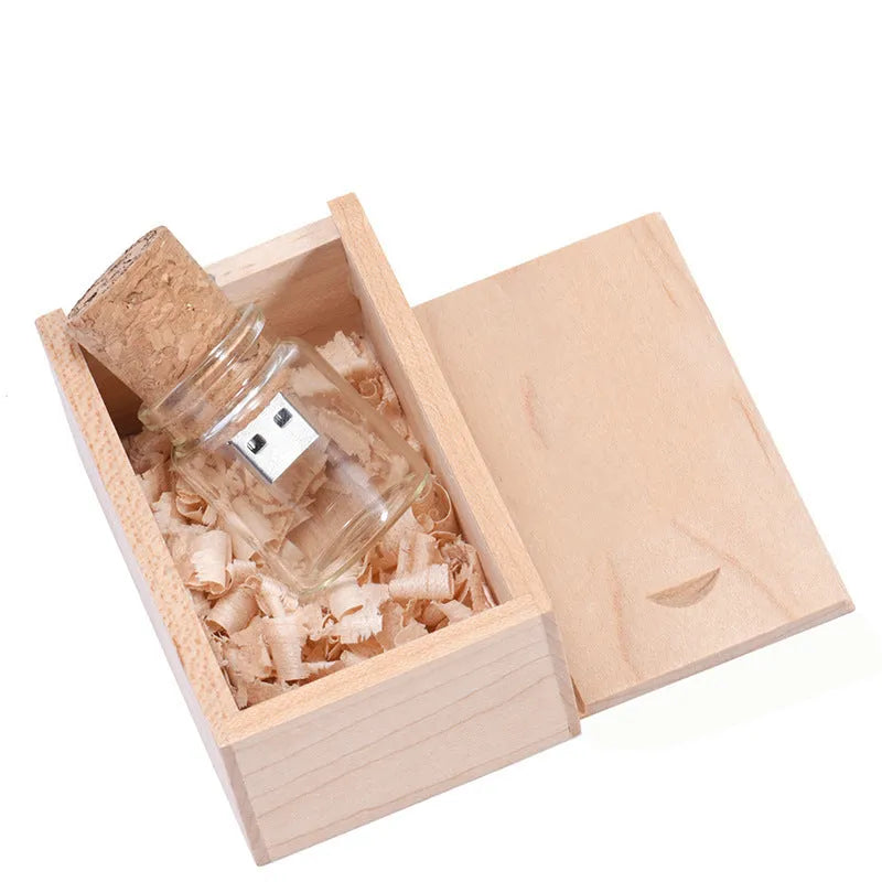 Personalised wood USB flash drive in chocolate brown with custom graphic option showing 8.5cm dimensions