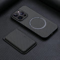 Imitation leather phone case sticker with magnetic card holder in black, compatible with iPhone and Samsung