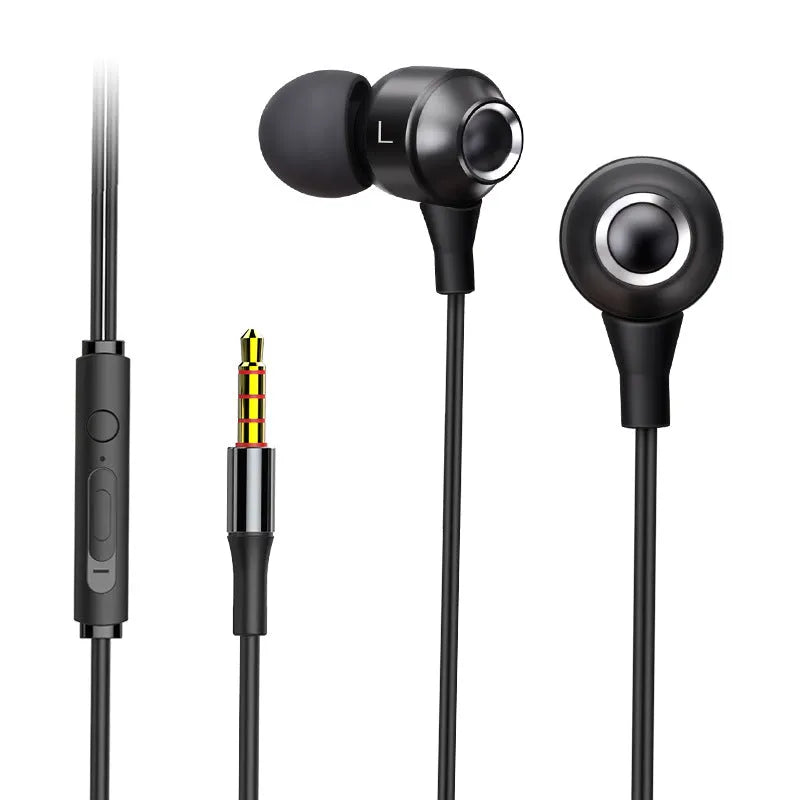 In-ear wired headphones with 3.5mm straight plug, 1.2m TPE cable, and silicone ear tips