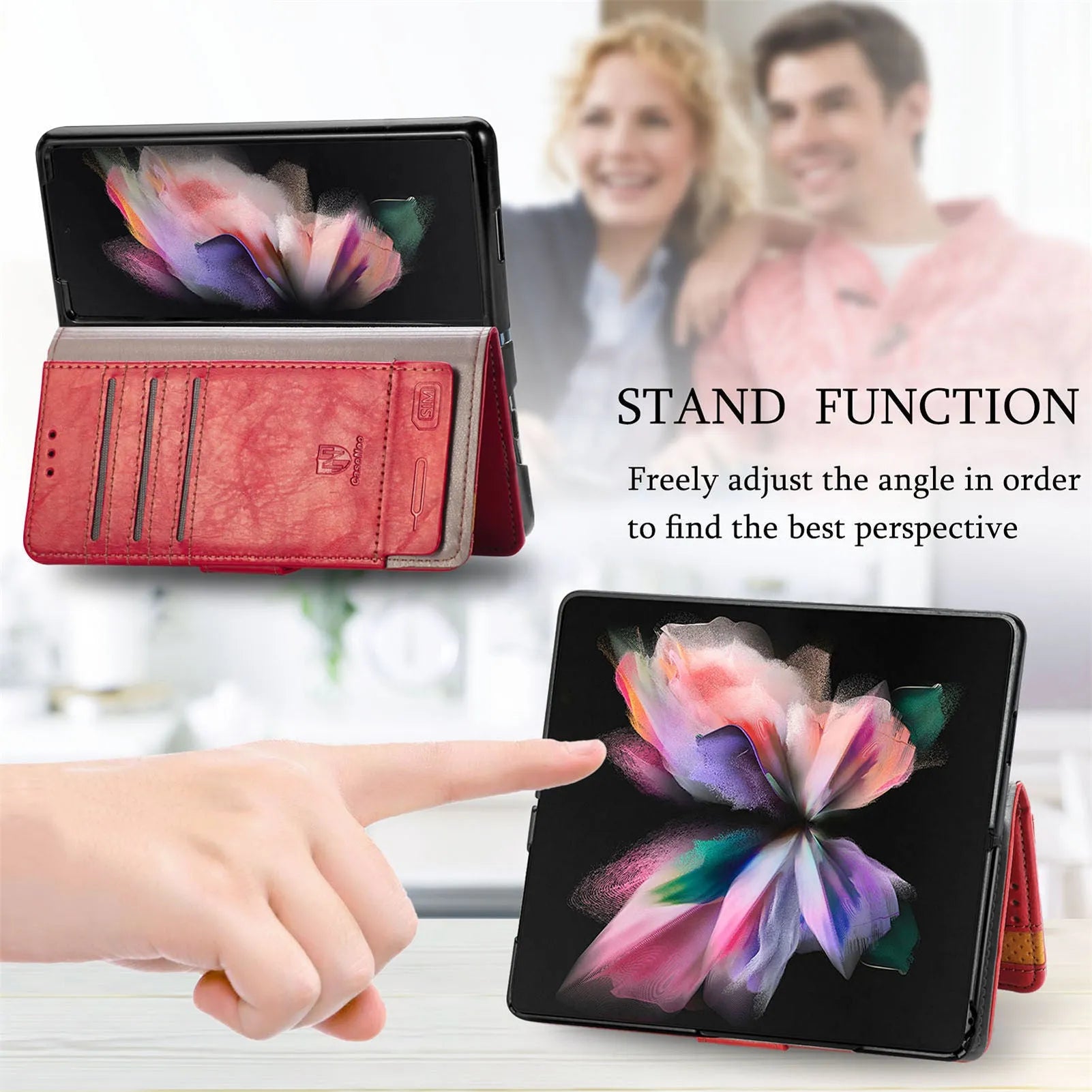Samsung Galaxy Z Fold4 5G TPU leather phone case with bracket and card holder in multiple colours