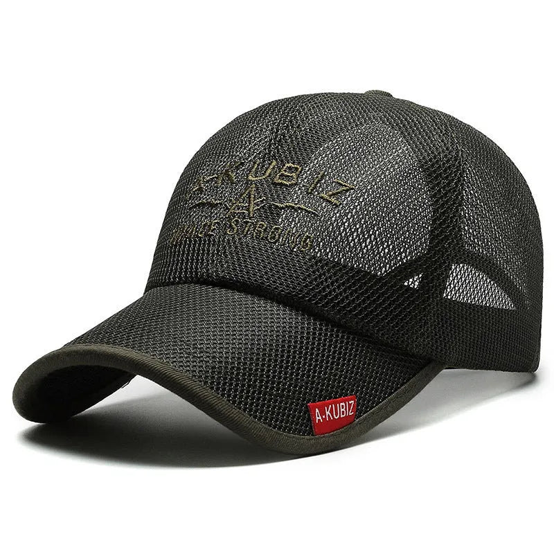 Men's adjustable cotton mesh baseball cap in dome crown style for summer