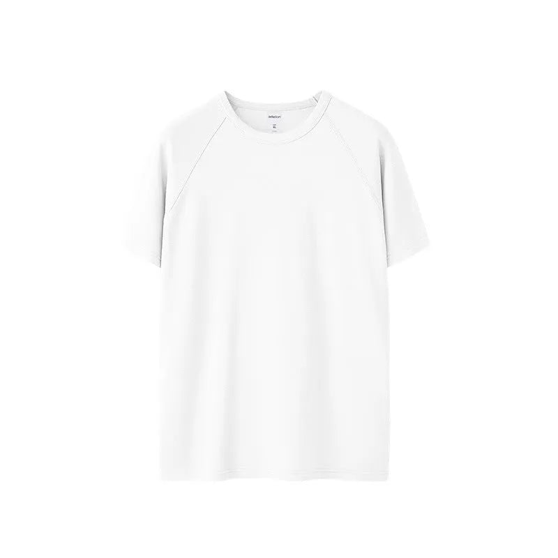 Navy slim fit stretch t-shirt shown in vest and short sleeve styles for men and women.