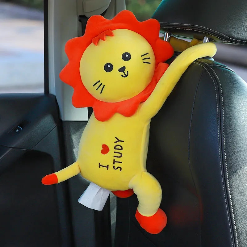 Soft plush car seat back tissue box holder with cute animal design