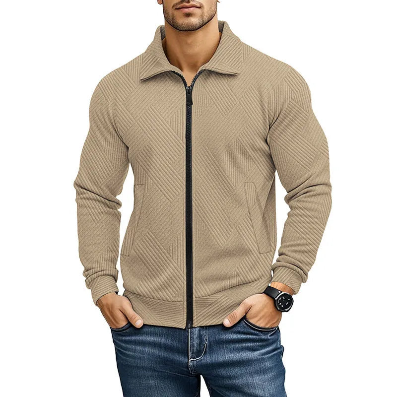 Men's British style casual jacket with turn-down collar in solid colour cotton blend fabric