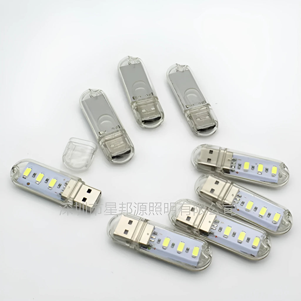 Mini USB outdoor camping night light with warm white and white light options, dimensions 59mm x 18mm x 9mm