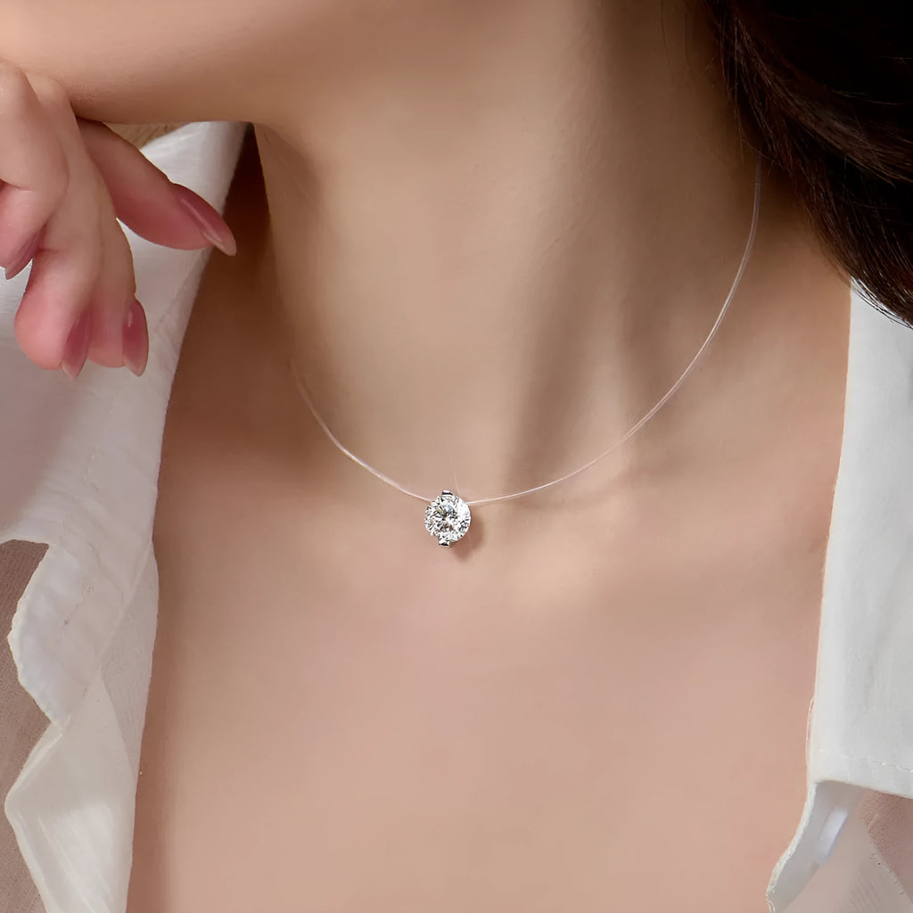 Women's 925 silver moissanite clavicle chain with plum blossom pendant on invisible fishing line, white moissanite option