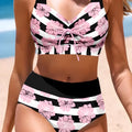 Black women's high-waisted bikini with belly coverage slimming design and split bottom style