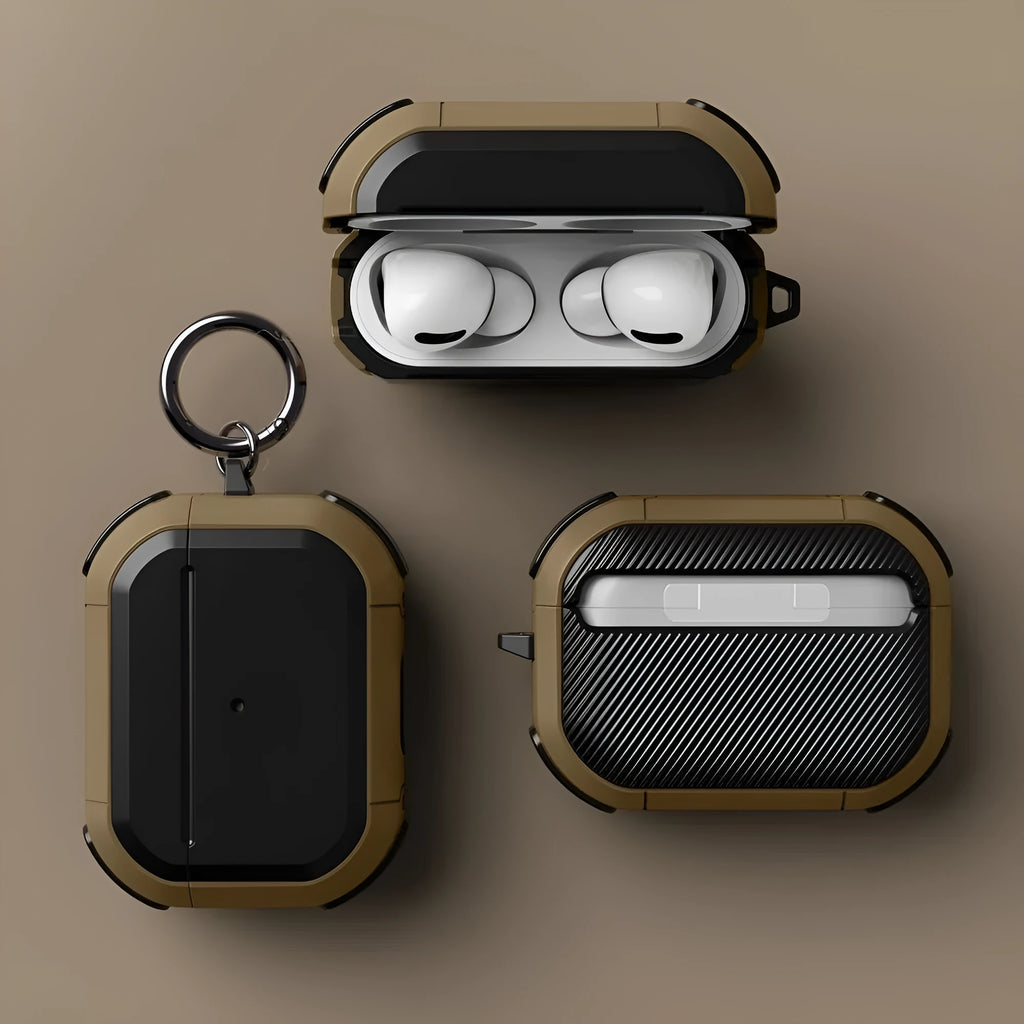 Black TPU and PC protective shell for Apple AirPods and AirPods Pro charging case and earbuds